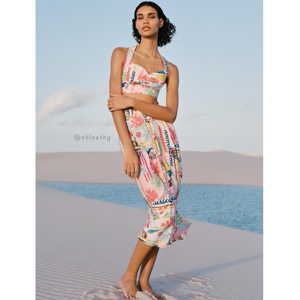 Zara 2-piece PATCHWORK PRINT TOP and PATCHWORK PRINTED CAPE SKIRT - Picture 1 of 11
